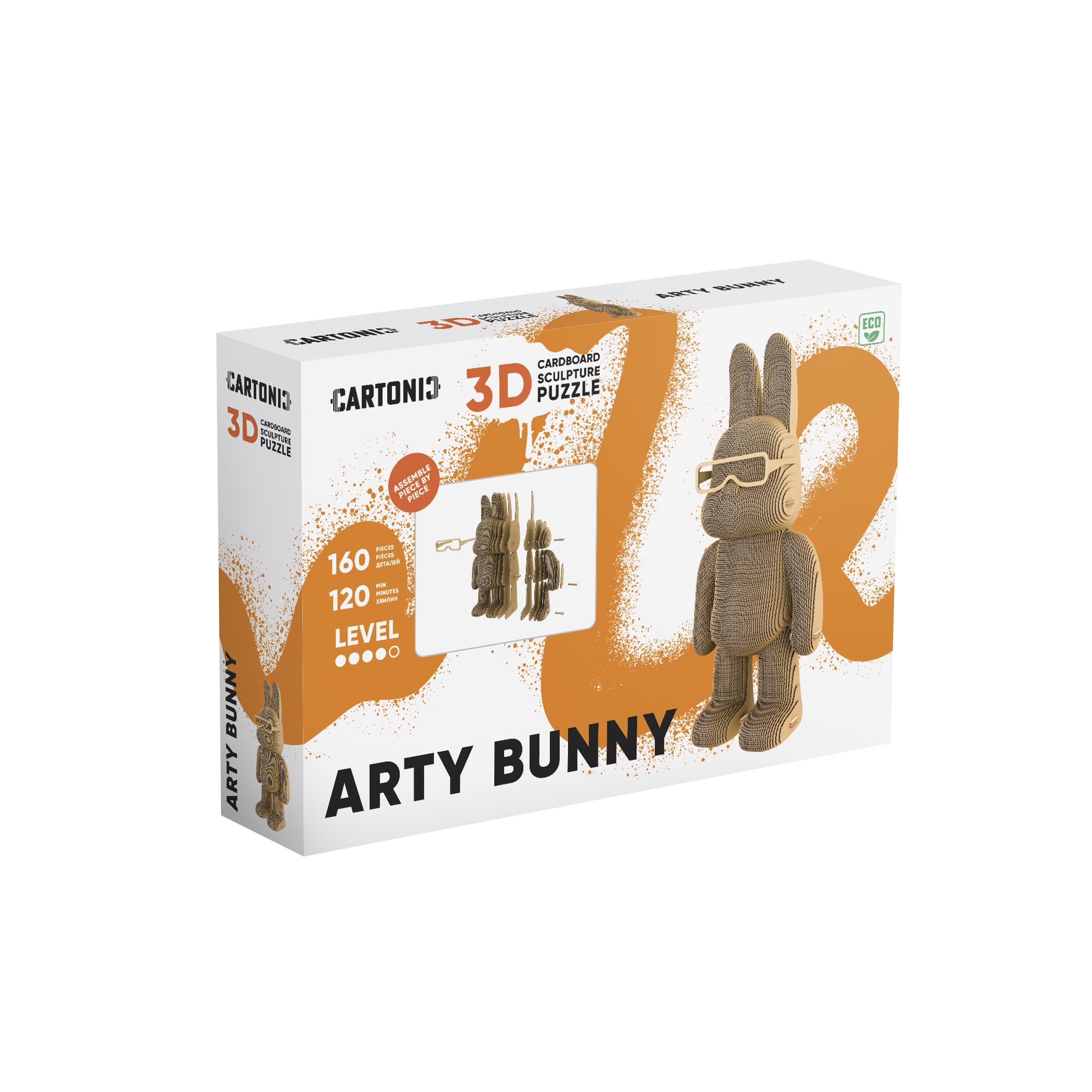 Lapin Arty Bunny Puzzle 3D en Carton – Maquette à Monter | 160 Pièces, 22 × 18 × 14 cm – Kit Sculpture DIY à Peindre, Matériaux Recyclés, Ados & Adultes, Idée Cadeau Déco