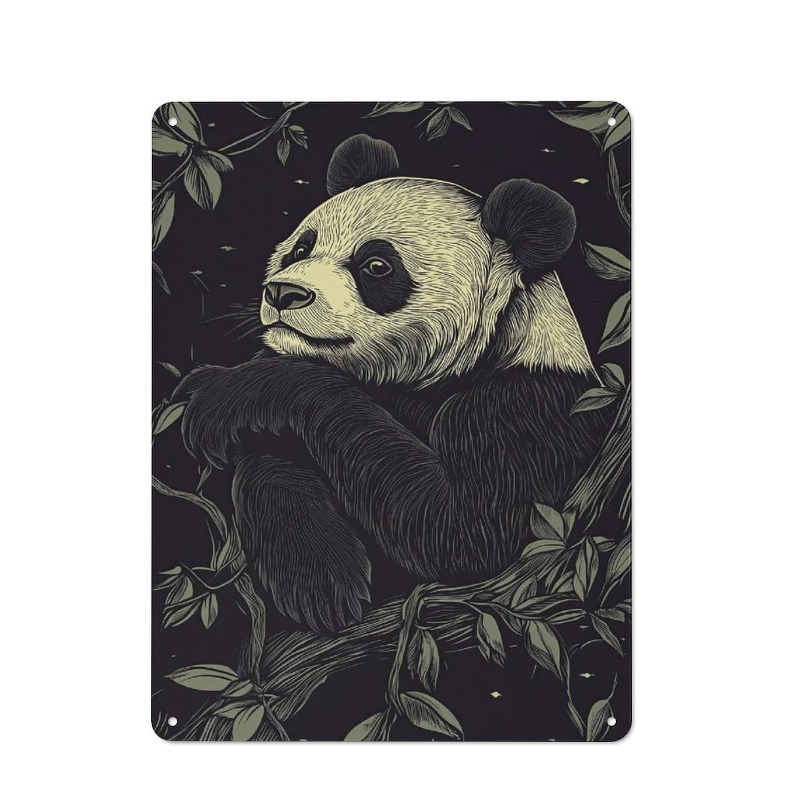 Junmoney Style-4 Rustic Tin Sign 40X30cm Featuring Panda In The Night For Living Room Wall, For Room Styling Across Living Rooms And Feature Walls