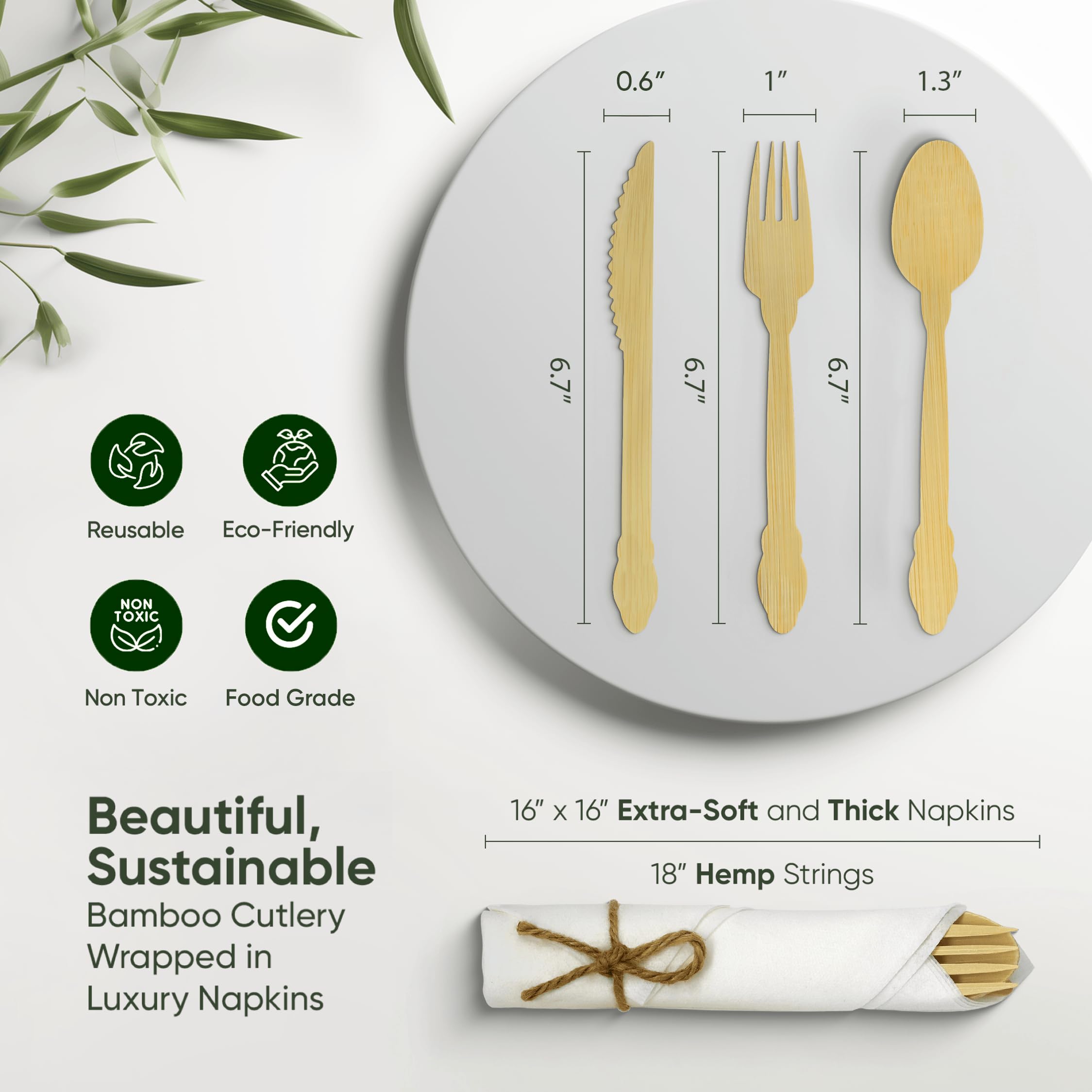 EcoPreps Bamboo Cutlery Set - Sustainable & Eco-Friendly -2
