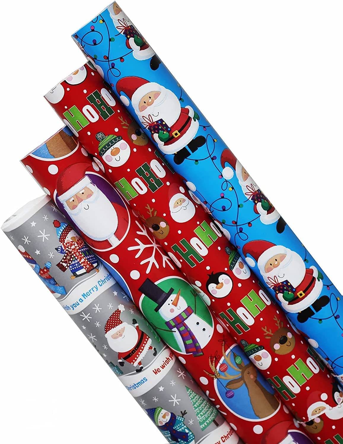 4 x 10m Christmas Wrapping Paper Rolls - Kids Snowman/Santa