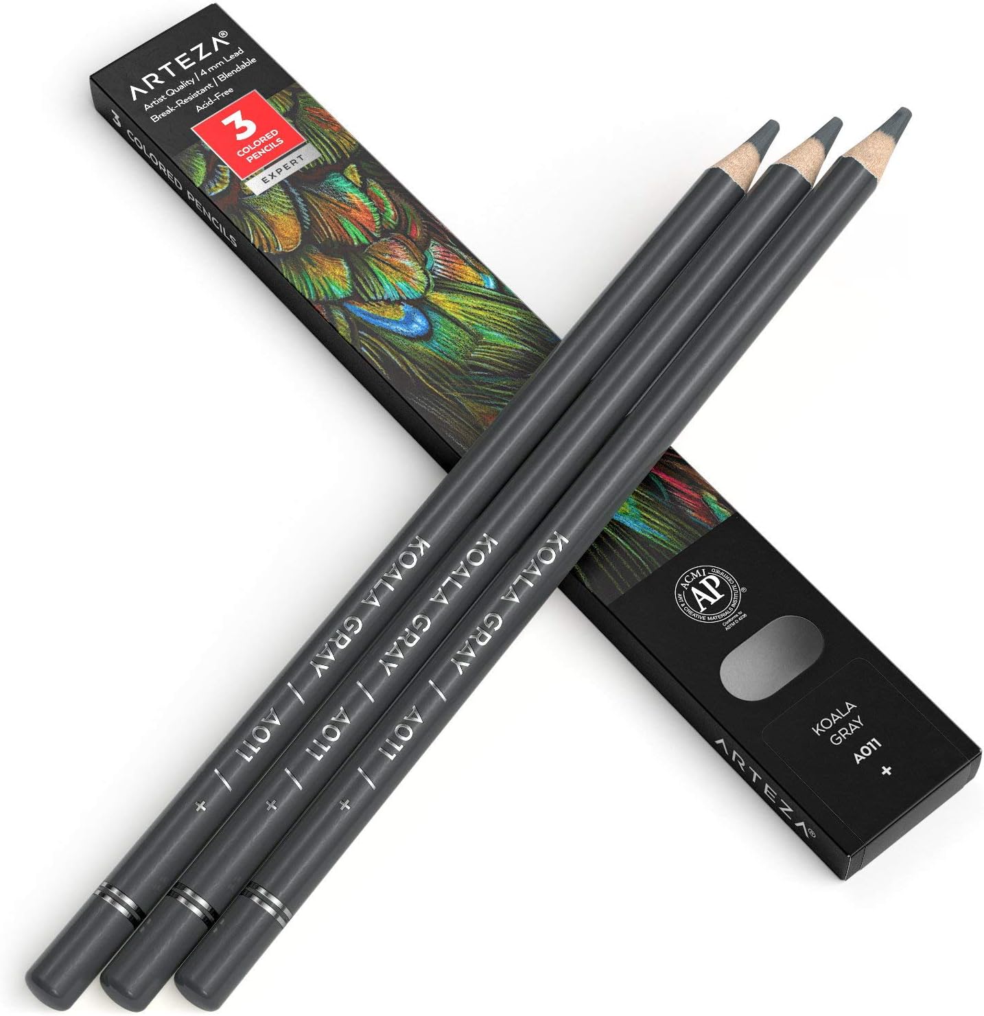 Arteza Colored Pencils, Pack of 3, А011 Koala Grey, Soft Wax-Based Cores, Ideal for Drawing, Sketching, Shading & Coloring image 4