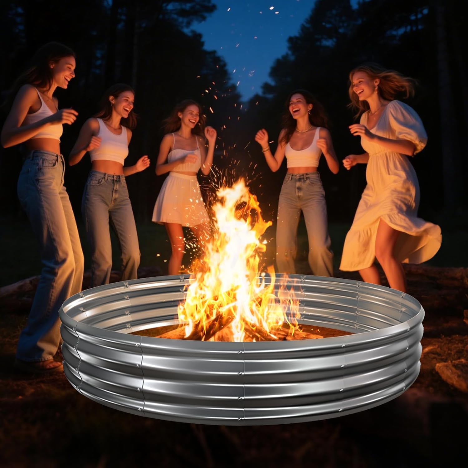 6FT Diameter Camp Fire Ring Pit, Large Round Galvanized Steel Fire Pit, Heavy Duty Steel Fire Pit Silver for Backyard, Camping, Bonfire (6x6x1FT) thumbnail