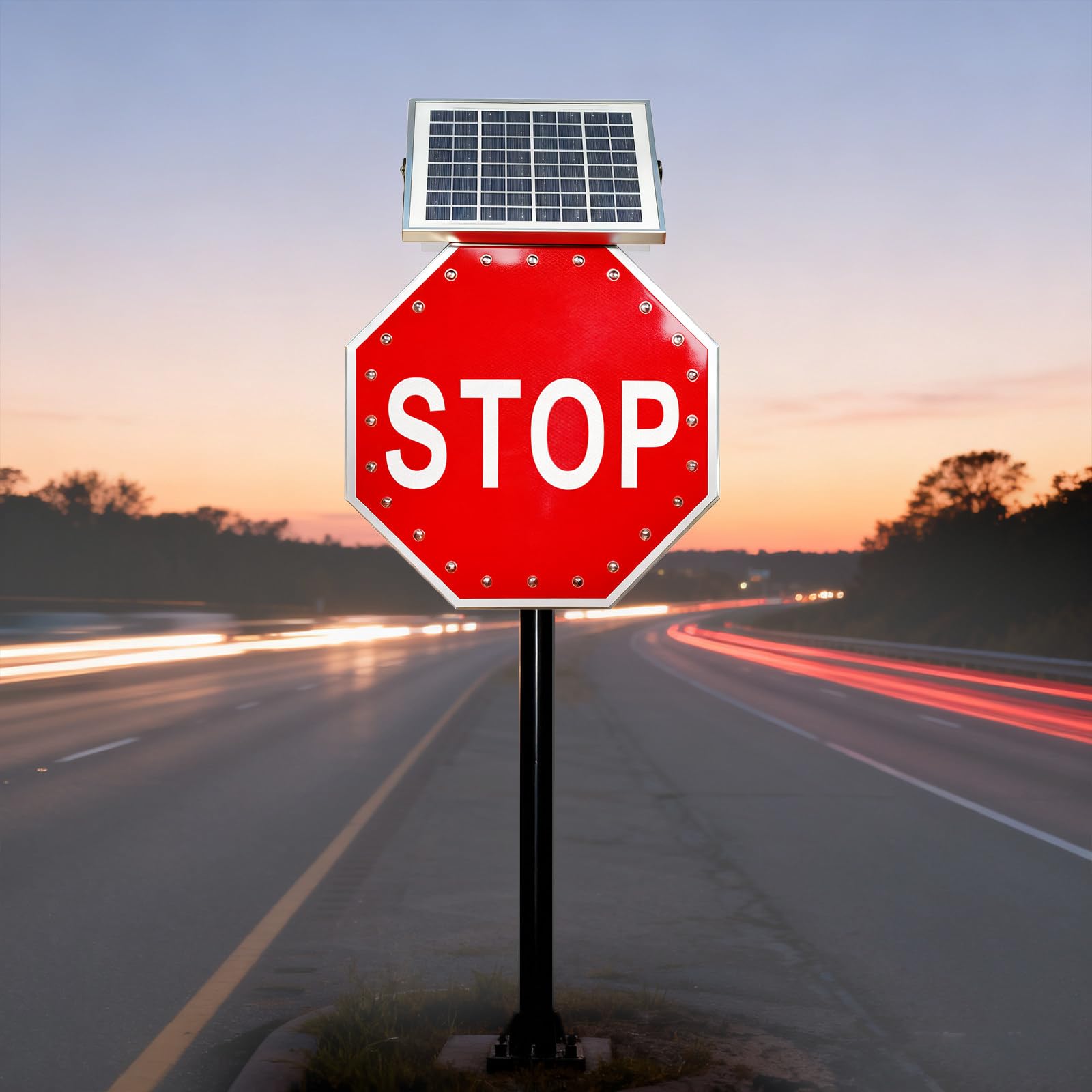 Señales de Alto solares de 61 x 61 cm, señales de tráfico iluminadas con luz LED, Letrero de Alto con Luces LED Intermitentes, Letrero de Advertencia de 61 cm,Resistencia al Agua IP65.