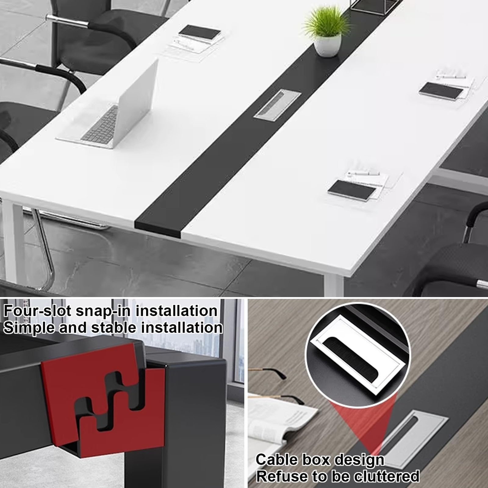 Grande Table de conférence rectangulaire en Bois (63-94 cm) avec Trous taraudés, pouvant accueillir 6 à 8 Personnes, idéale pour Les Bureaux, salles de réunion et réceptions.