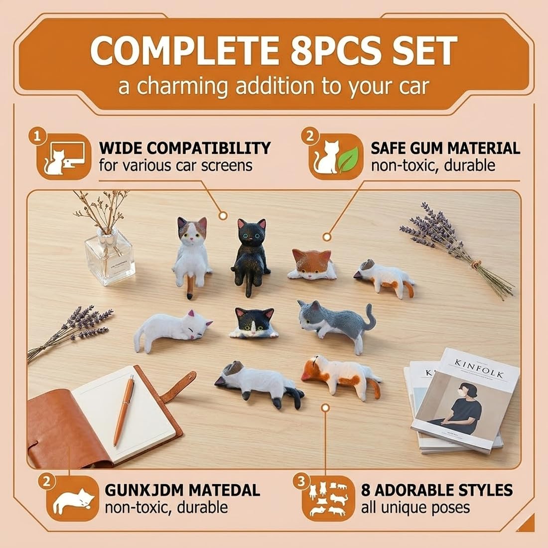 KAHZOR 8 Pezzi Mini Gatti in Resina, Figurine di Gatti per Bambini, Regalo per Compleanno, Festività, Trasloco, Acquisto Auto Nuova, Miniature di Gatti Decorativi - 4