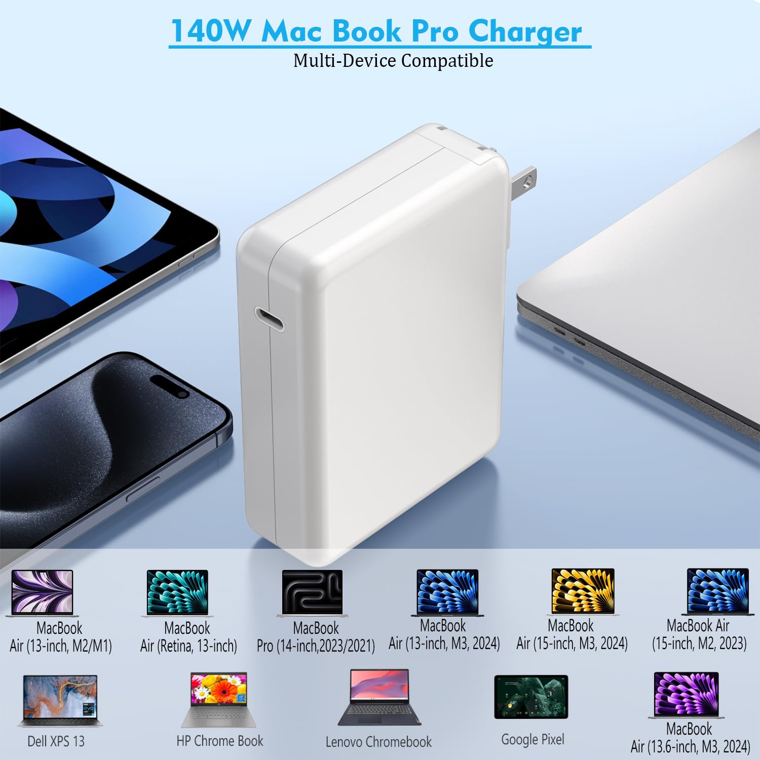 StinkLight Compatible con MacBook Pro Charge, cargador rápido de 140 W para Mac Book Air/Pro con cargador rápido USB C a C de 6 pies para Apple MacBook Pro/Air de 16 15 14 13 pulgadas, M1 M2 M3, iPad