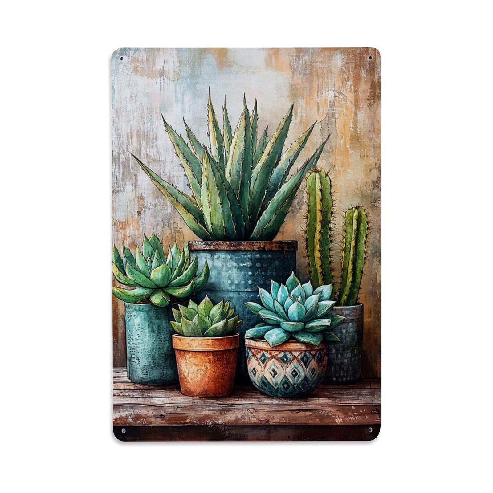 Jdfenggu Vintage Desert Plant Collection Pattern Print Retro Metal Tin Sign, Decor Art Poster For Bar, Home, Man Cave, Kitchen, Laundry Room Gift 8X12inch