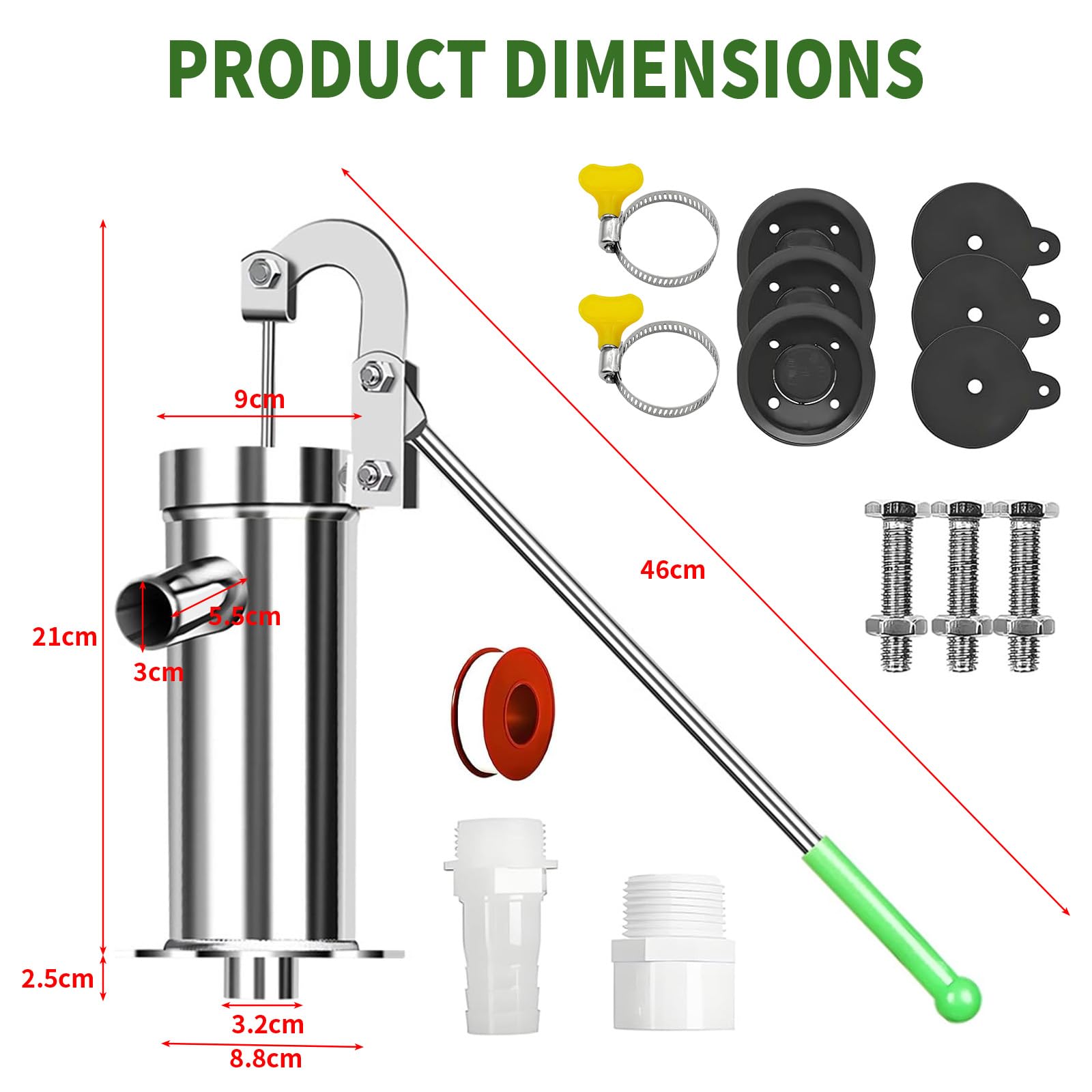 Pompe à eau pivotante en acier inoxydable - Pompe d'aspiration manuelle pour eaux souterraines jusqu'à 8 m de profondeur - Poignée antidérapante - Pompe à eau manuelle de jardin - Économie d'énergie