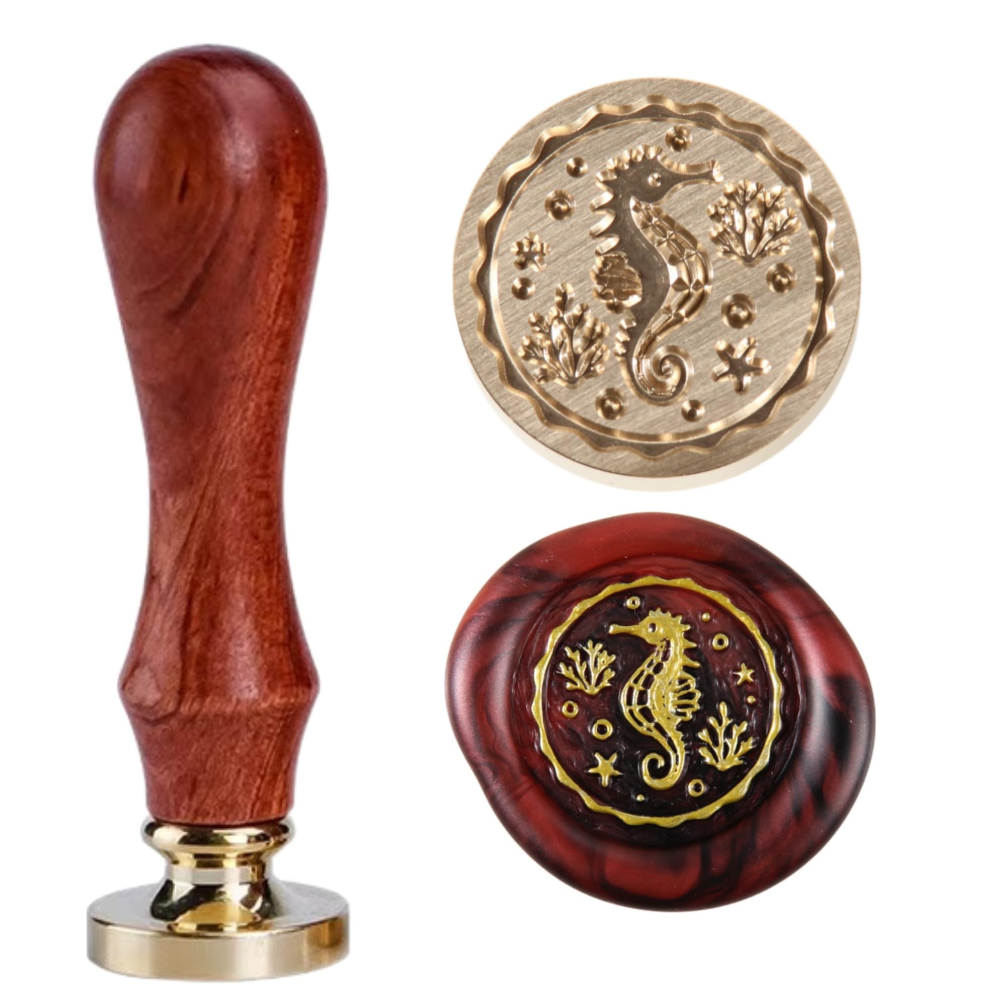 Sea Animal Wax Seal Stamp Celtic Seahorse Sealing Stamps 1'' Vintage Retro Sea Horse Brass Head with 1 Wood Handle,Representing Strength,Symbolizing Good Luck and Power
