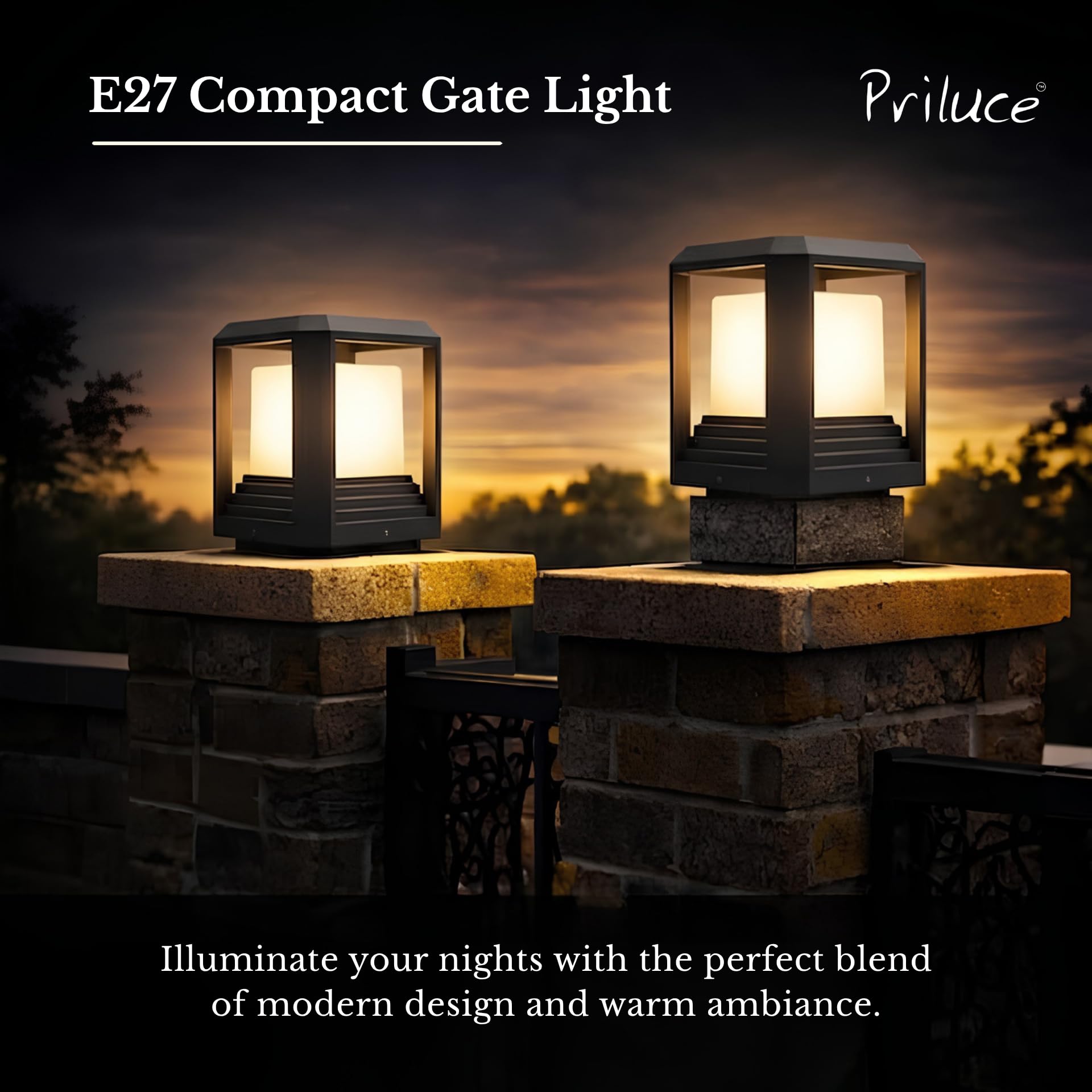 PRILUCE E27 Compact Gate Light | Graphite Grey | Die-Cast Aluminium | IP65 Waterproof | 153 x H153 mm 4