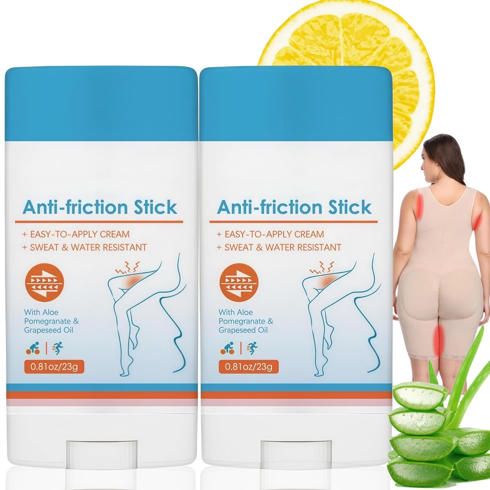 NAXIXI 2PCS Anti Chafe Stick & Balm,Waterproof Anti Chafe Stick,Anti Chafing Cream for Women,Thigh Anti Chafe Stick,Running Chafe Stick,Body Anti-Chafe Balm for Heel,Lower Arm,Legs,Skin Protection