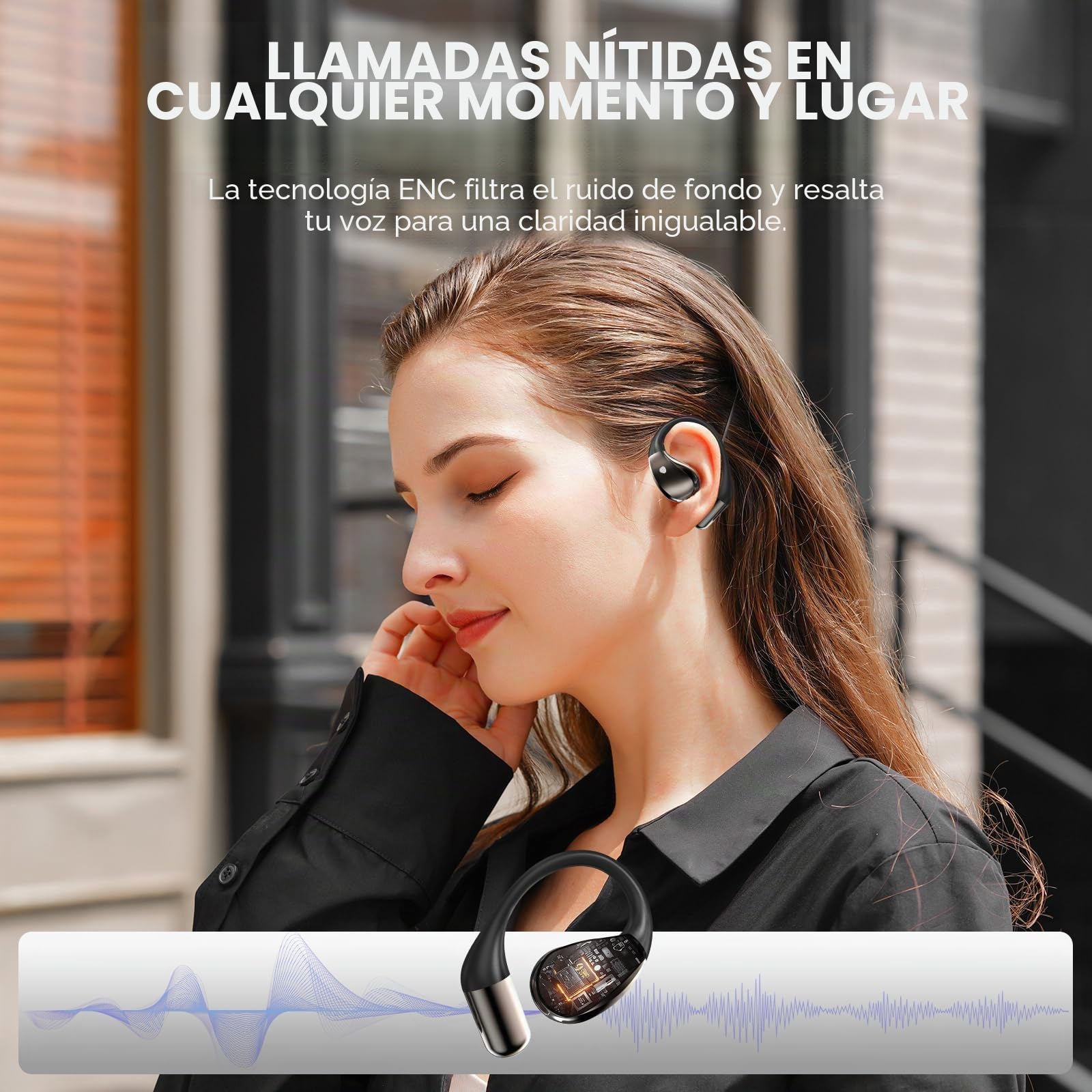 Auriculares inalambricos Deportivos, Bluetooth V6.0 lnalámbricos Cascos Hi-Fi Estéreo, 40H Llamada ENC HD Auriculares, Pantalla LED, IP7 Impermeable Auriculare Oreja Abierta para Sport/Running, Negro