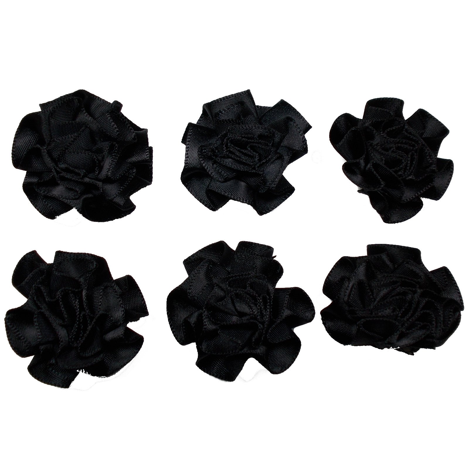 Satin Ribbon Rosettes Flowers Roses 3cm Wide (Black, 6)