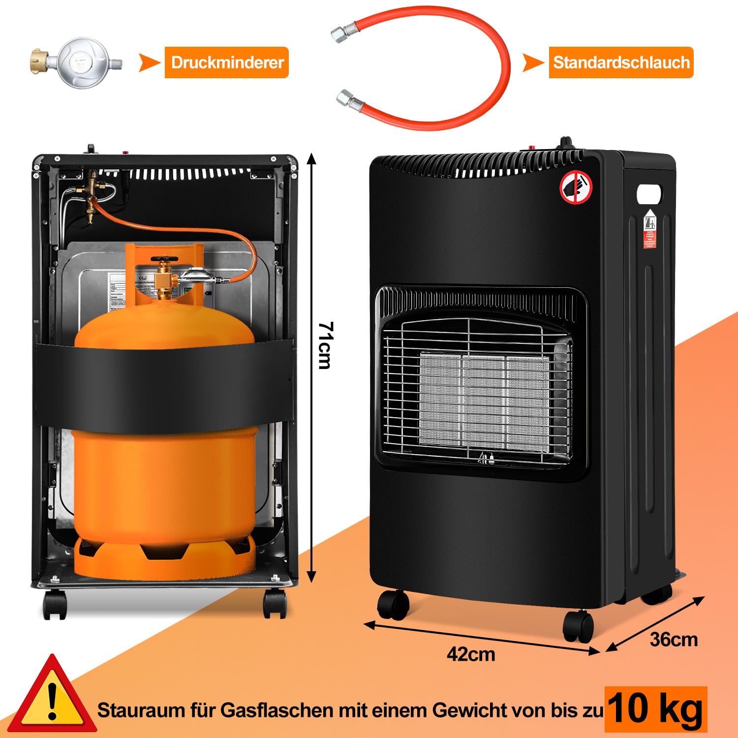 Stufa a gas da 4200 W, a infrarossi, 3 livelli di calore