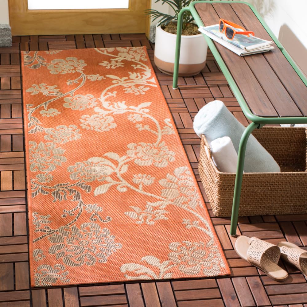 SAFAVIEH Washable Rug Outdoor Courtyard Collection - 2'3" x 6'7" Runner, Terracotta Natural & Brown, Non-Shedding & Easy Cleaning, Ideal for Patio,