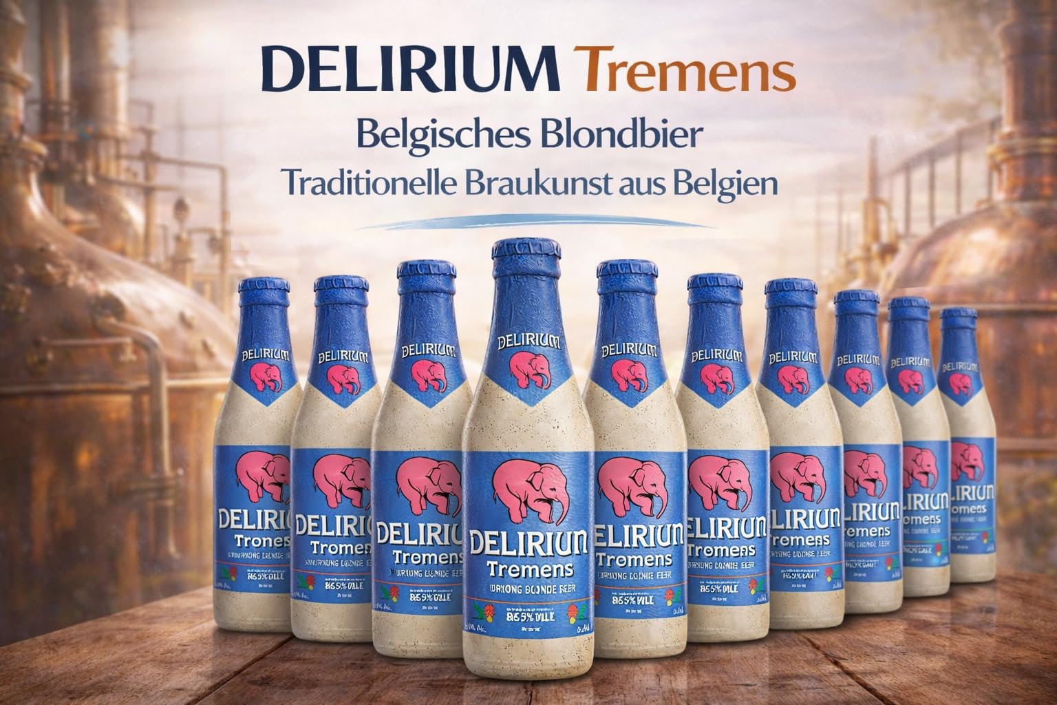Delirium Tremens Belgisches Starkbier 24 Flaschen 0,33l 9% Vol. Premium Bierspezialität aus Belgien Porzellanflasche Craft Bier Geschenkset Belgische Braukunst