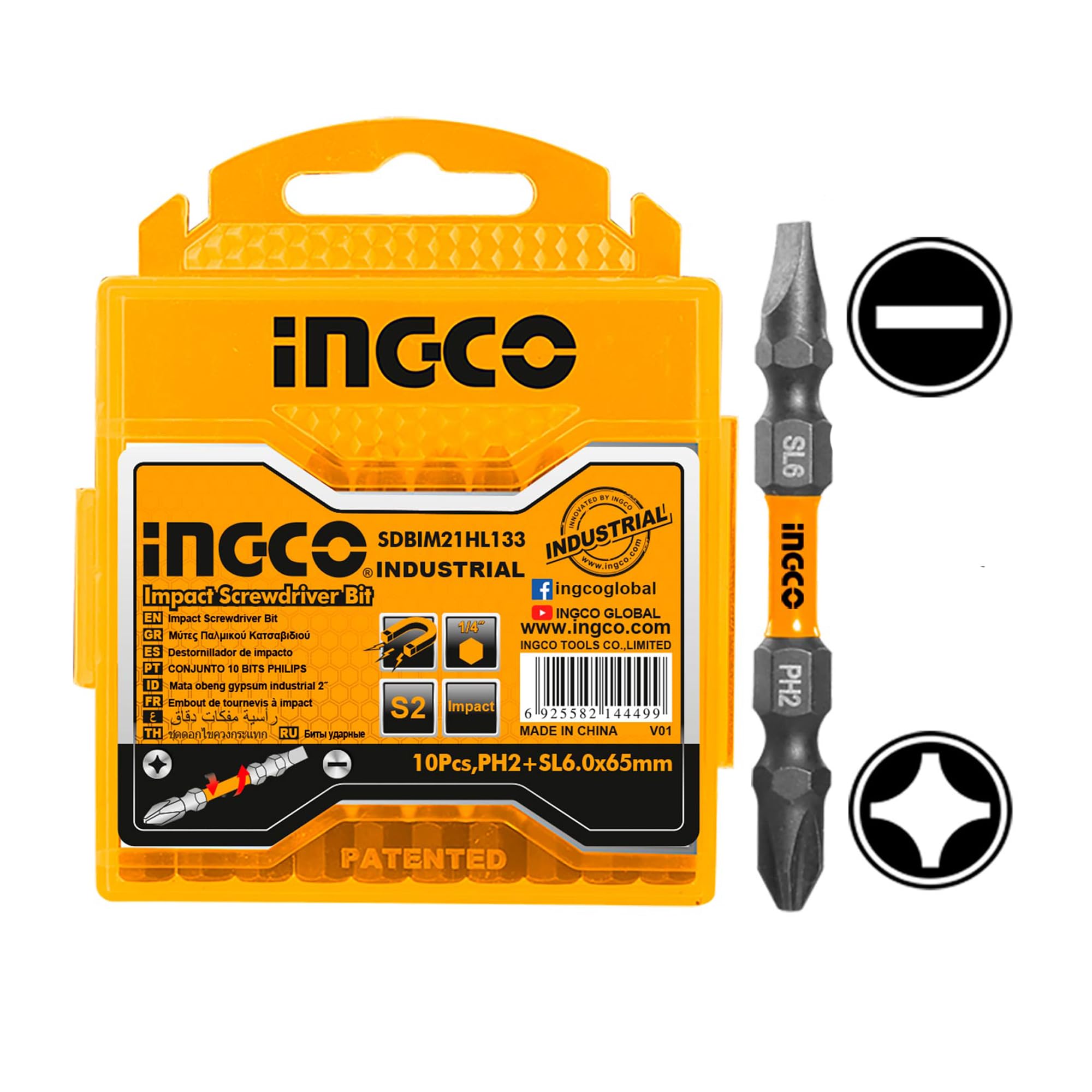 INGCO Impact Screwdriver Bit, PH2+SL 6.0 * 1.0 65mm, 10 PCS PACK, S2 Industrial Steel, Black surface with magnet (B0D69ZG95J) Amazon Price History, Amazon Price Tracker