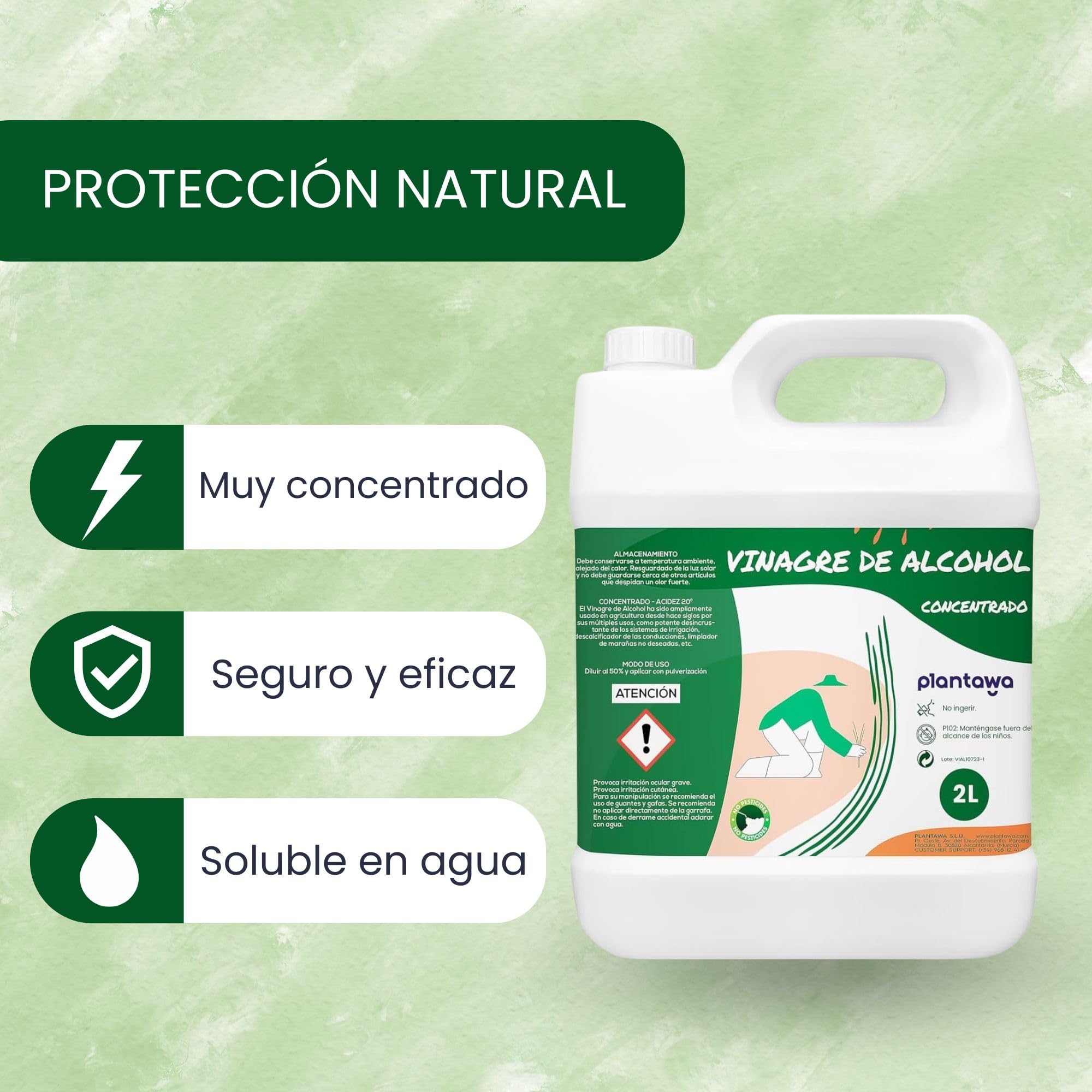 Plantawa Vinagre de Alcohol Concentrado 2 litros | Solución Natural para el Cuidado de Superficies | Acción Eficaz y Seguro | Desincrustante Calcáreo, Sin Residuo.