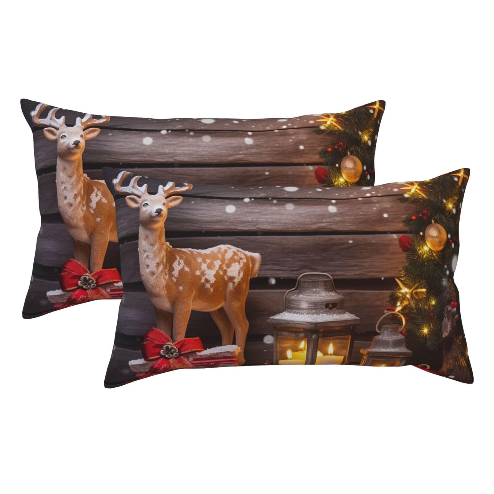 2 Pack King Size Pillow Cases for Hair and Skin Soft Breathable Pillow Case Covers with Hidden Zipper Merry Christmas Candle Deer Pillowcase 20x36 Inches Pillow Covers for Sleeping Gift
