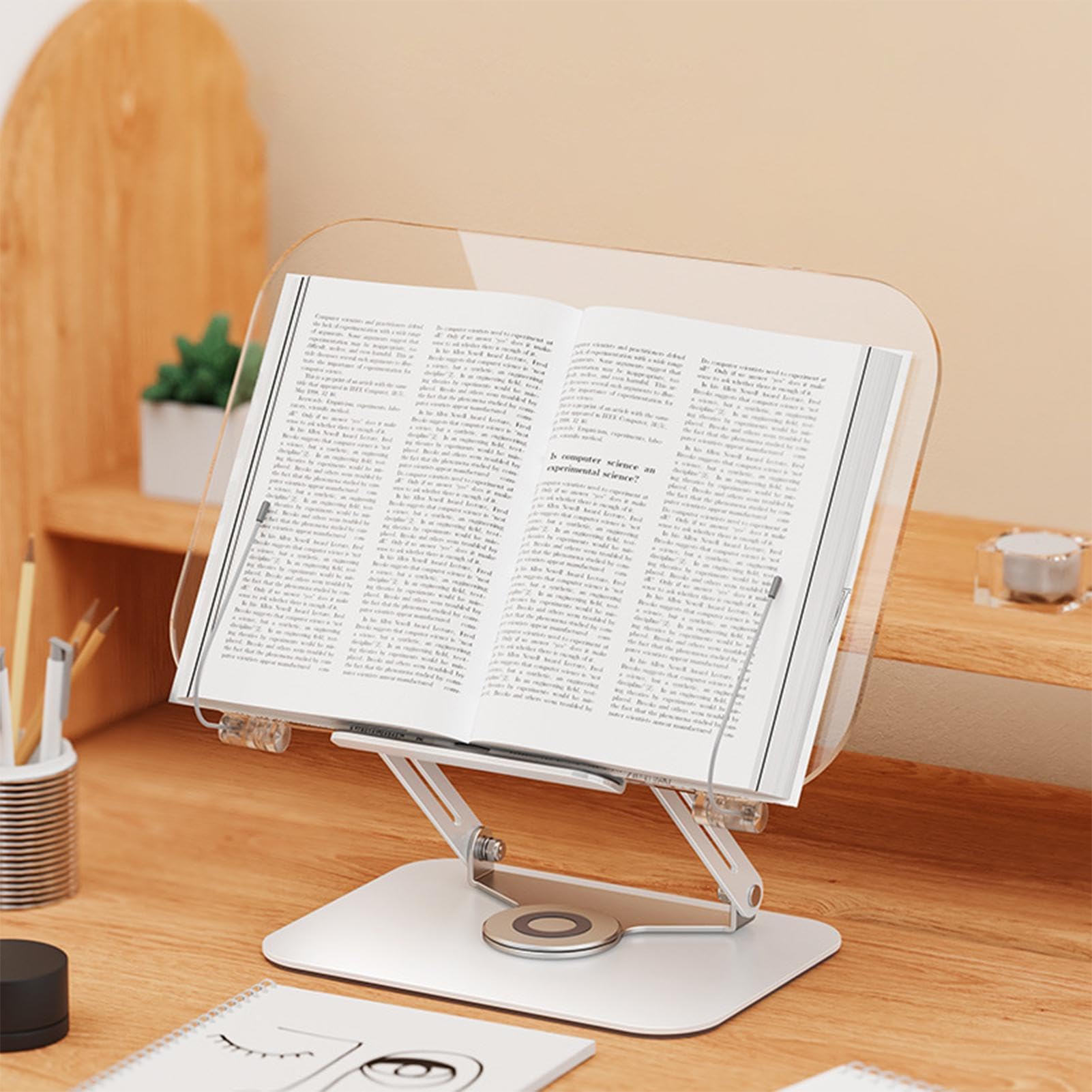 Espositore per libri in acrilico, dimensioni pannello 34,1 x 23,5 cm | supporto per libri in acrilico trasparente, dimensioni base 22,7 x 17 cm, supporto regolabile per libri di cucina con rotazio