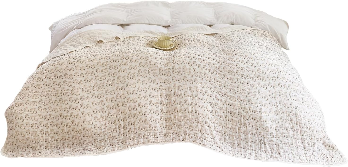 SANACYNA Muslin Blanket 100% Cotton 6-Layer Gauze Floral Bed Blanket Lightweight Soft Breathable Cooling Blanket for Sofa Couch Bed Coverlet Both Sides (Floral A, Throw 50"x60") - Image 6