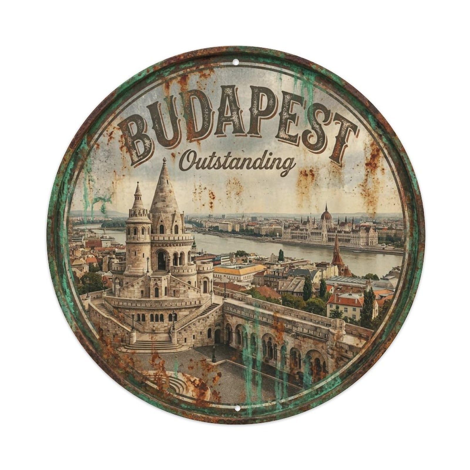 Vintage Travel Budapest Hungary Outstanding Vintage Metal Tin Sign Plaque
