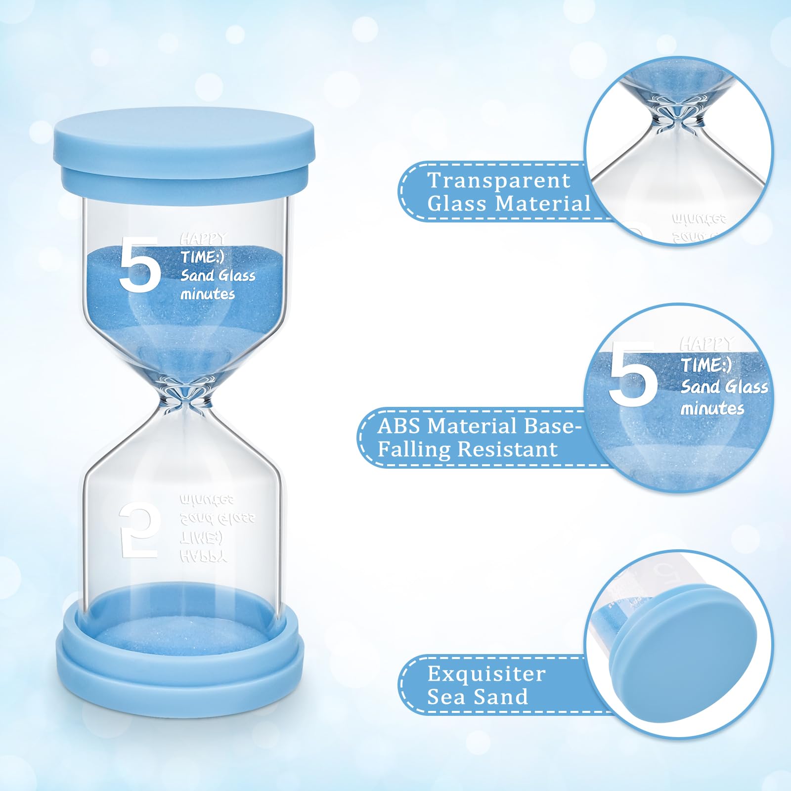 Set 5 Clessidre A Sabbia Colorata - Timer Da 3,5,10,15,30 Minuti | Per Cucina, Giochi, Ufficio - Foto 7