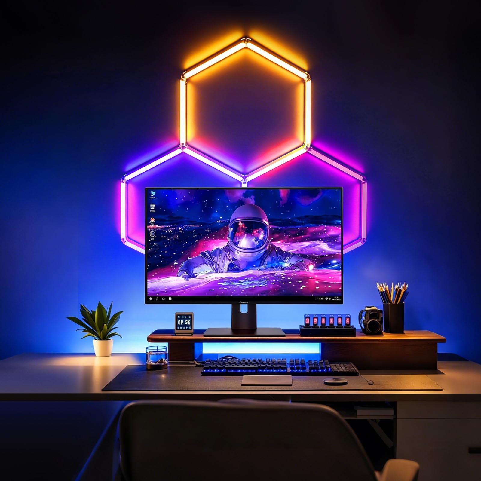 TAUDUEDE RGB Plafoniera LED esagonale 3 Hex Illuminazione per garage | luci da soffitto esagonali super luminose dimmerabili e collegabili con telecomando Bar, Feste, Palestra, Sala E-sport