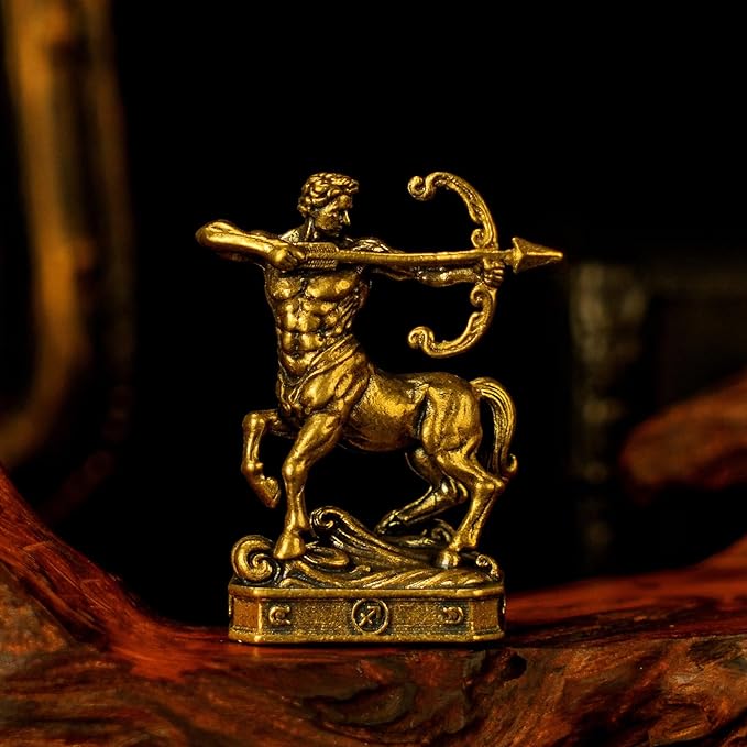 CHOVY Sagittarius – Sagittarius Archer Zodiac Brass Figurine – 100% Solid Handcrafted Retro Sculpture, Unique Desk Decor for Astrology Collectors