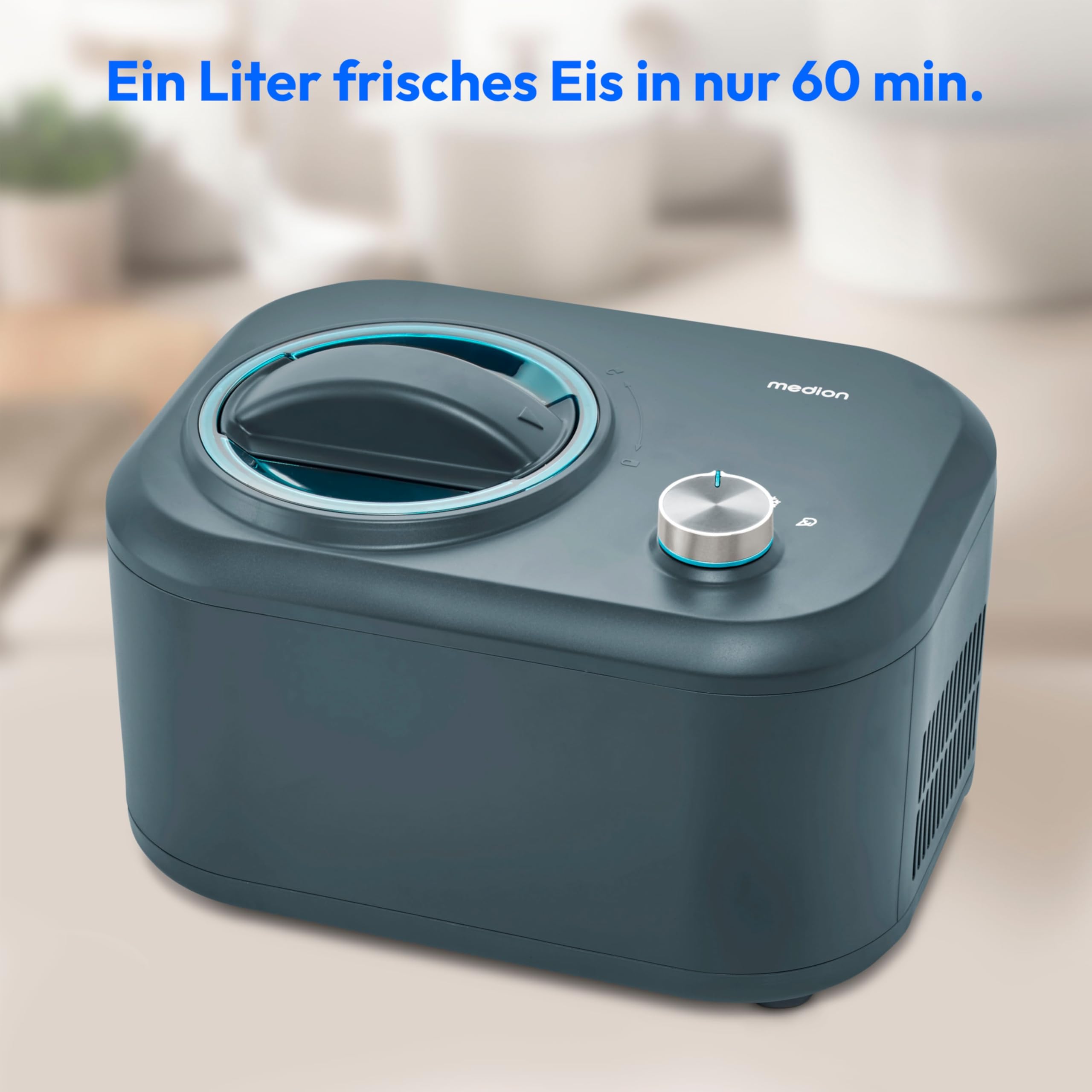 MEDION Eismaschine mit Kompressor 1 Liter 100 Watt Aluminium Eisbehälter MD 10169