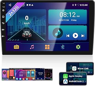 2+32G Android 11 Double Din Car Stereo with Apple Carplay Android Auto Mirror Link Change Wallpaper Theme 9 inch Head Unit Touchscreen Radio FM RDS HiFi Bluetooth WiFi GPS+ AHD Backup Camera & MIC