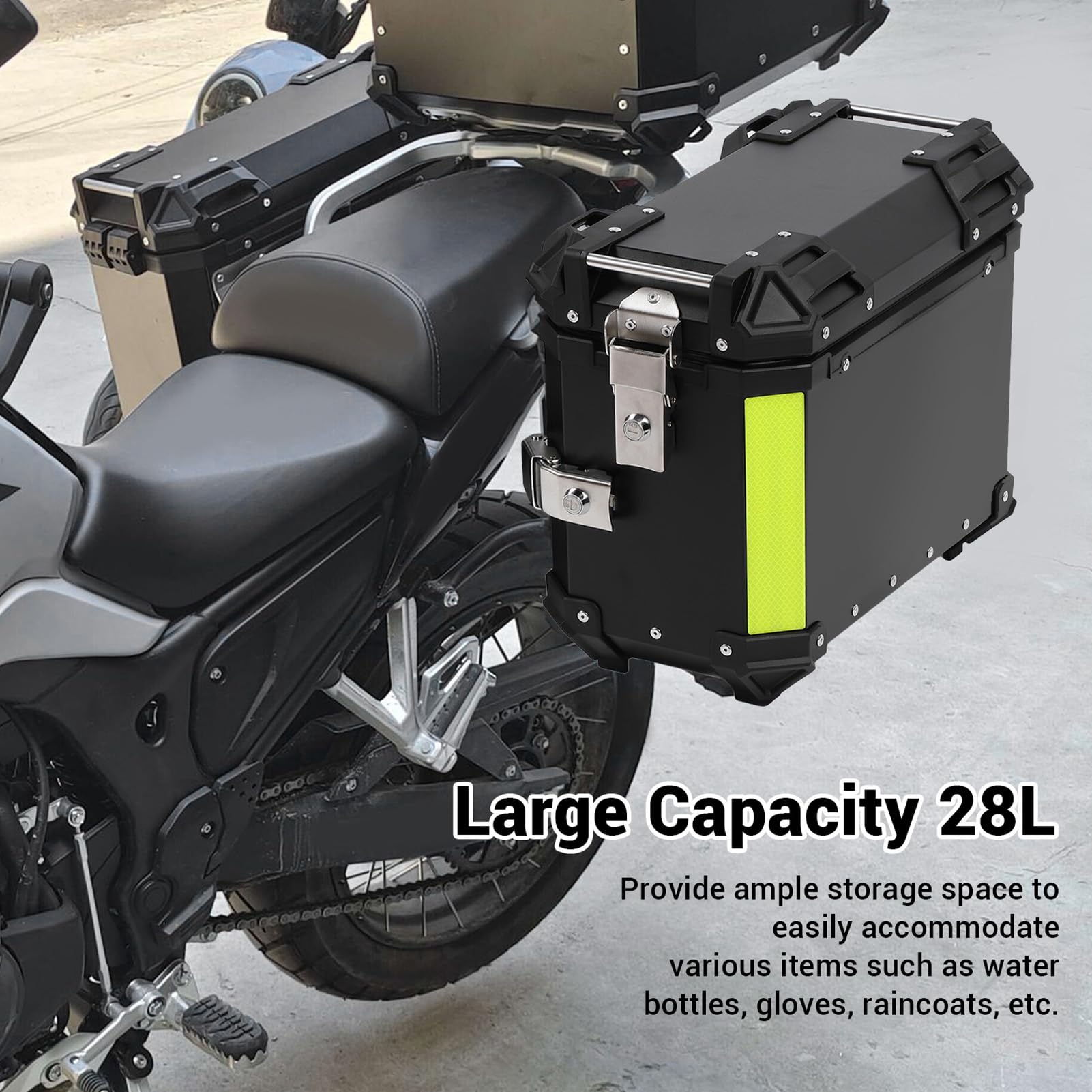 Hidyliu Coppia di Valigie Laterali per Moto da 28 Litri, Scatola per Borse Rigide Resistente All'acqua in Lega di Alluminio con Blocco di Sicurezza della Staffa per Scooter Universale (Nera)