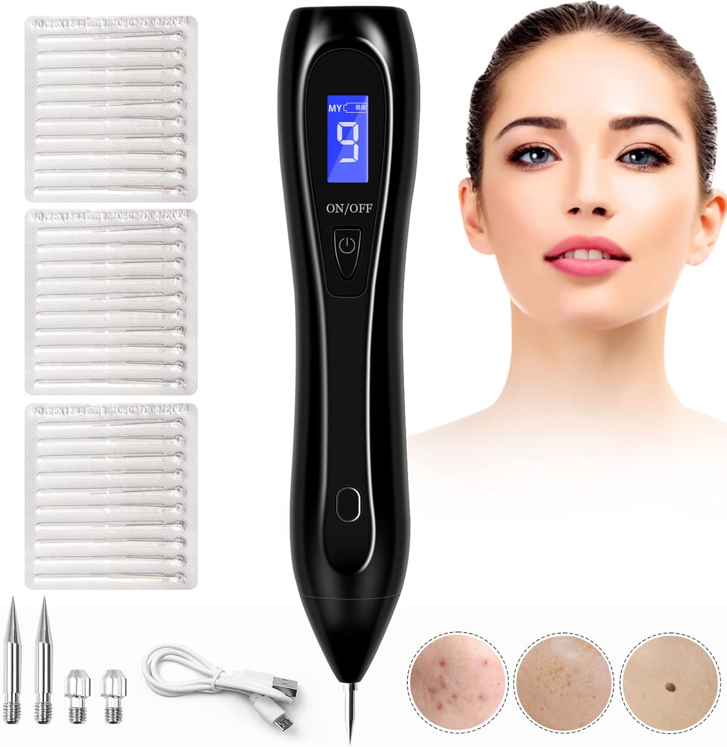 Skin Tags Removal Pen, AKTETCN Mole Remover Pen Kit with 9 Strength Levels 30 Fine Needles