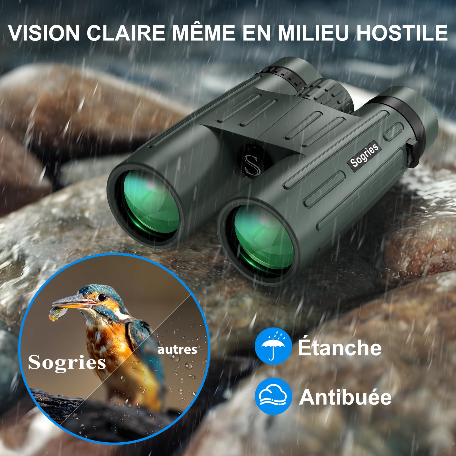 Jumelles 14x45 pour Adultes, puissantes, pour la Chasse, avec Une Vue dégagée et Large, étanches, avec Adaptateur de téléphone en métal et trépied pour l'observation des Oiseaux, la randonnée et