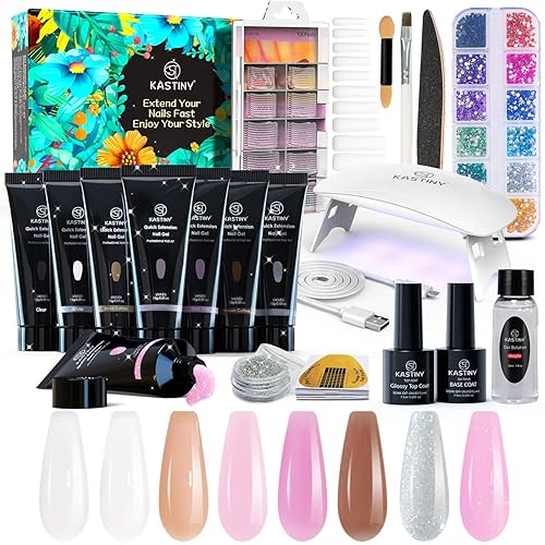 Kastiny Kit de uñas de gel de extensión de polietileno kit de uñas de gel de polietileno de 8 colores con lámpara UV solución deslizante todo en uno