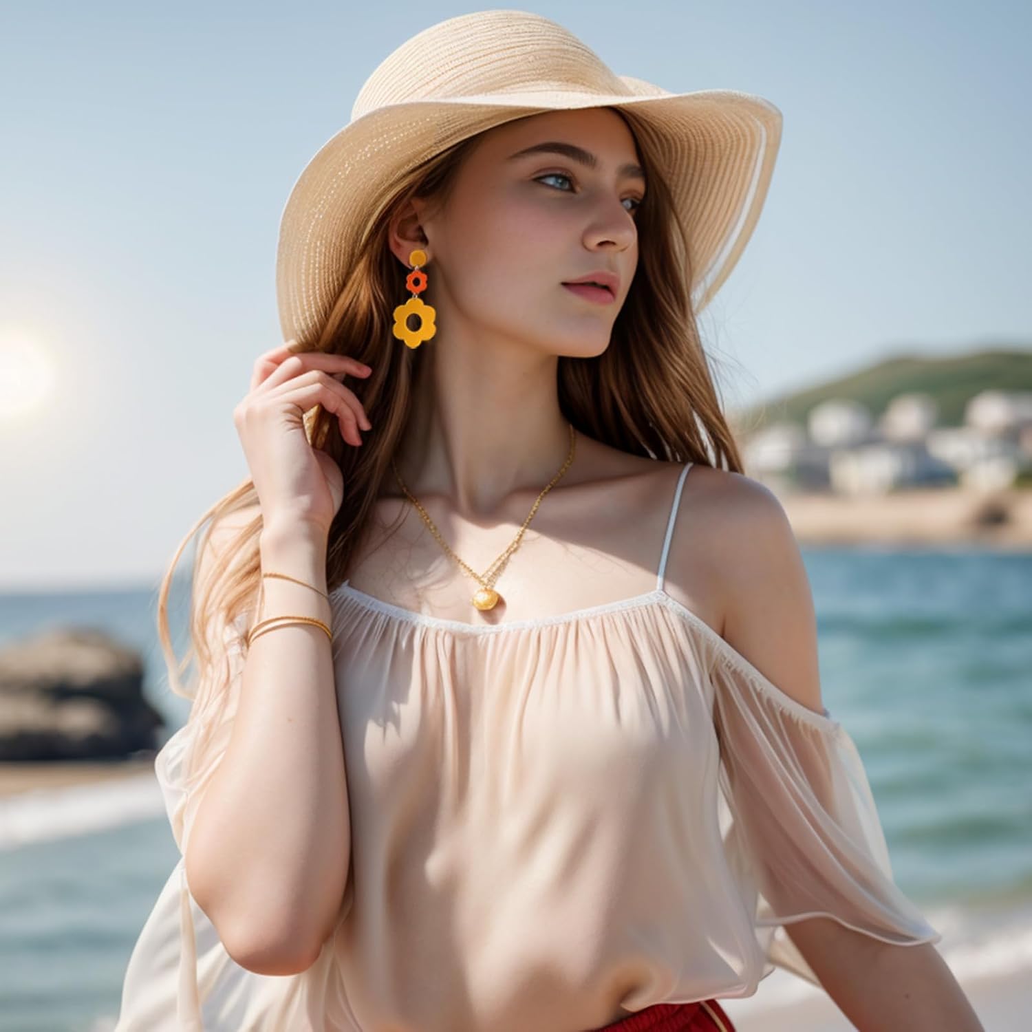 hoyuwak 2 Pairs 70s Acrylic Daisy Dangle Earrings Y2k Resin Floral Earrings 60s 70s Flowers Earrings for Women Summer Holiday, White and Yellow - Image 5