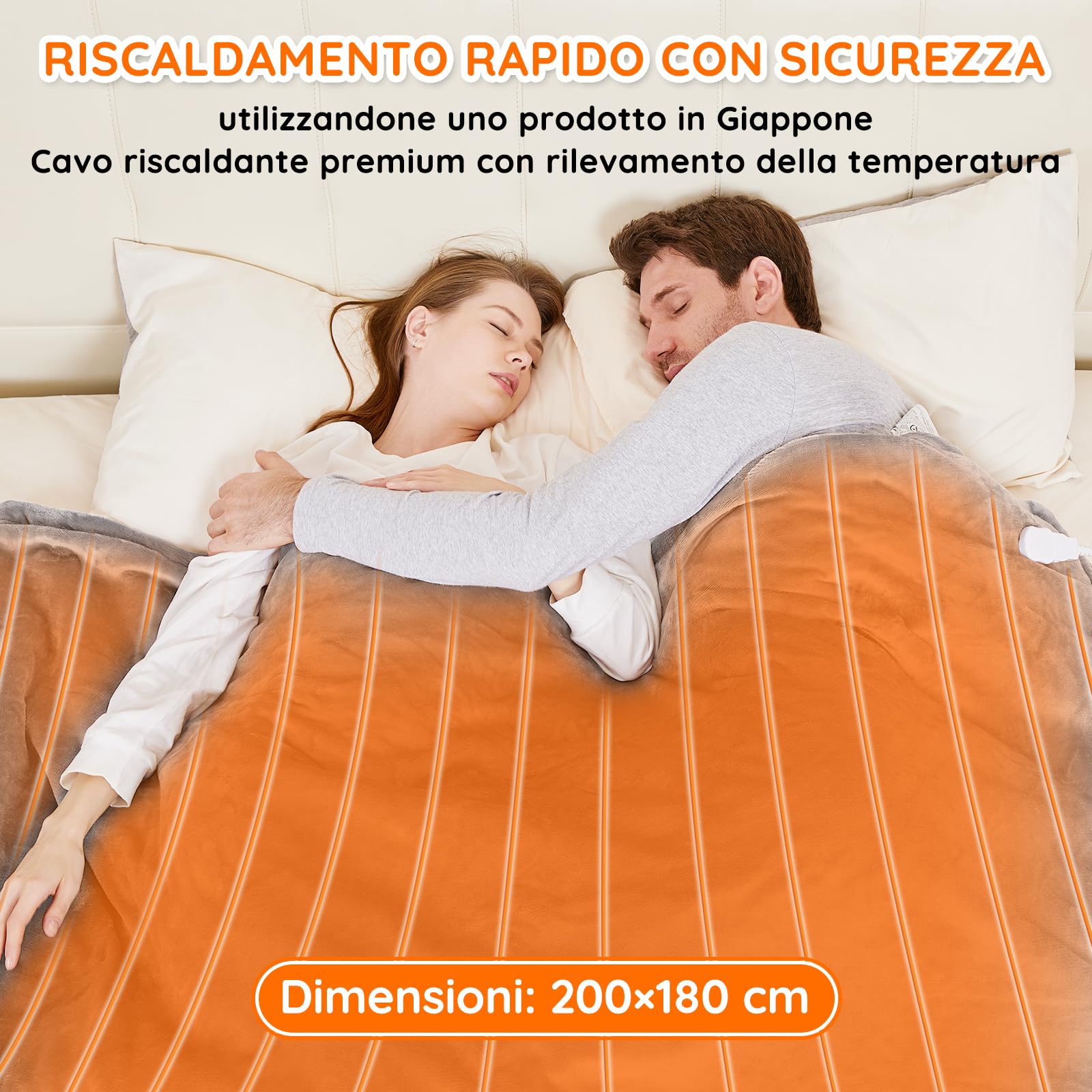 Mia&Coco Coperta Elettrica Termica Riscaldata Riscaldante con Telecomando Digitale, Flanella Sherpa 180x200cm, 10 livelli e 1~9 ore di spegnimento automatico, Lavabile in Lavatrice, Grigio