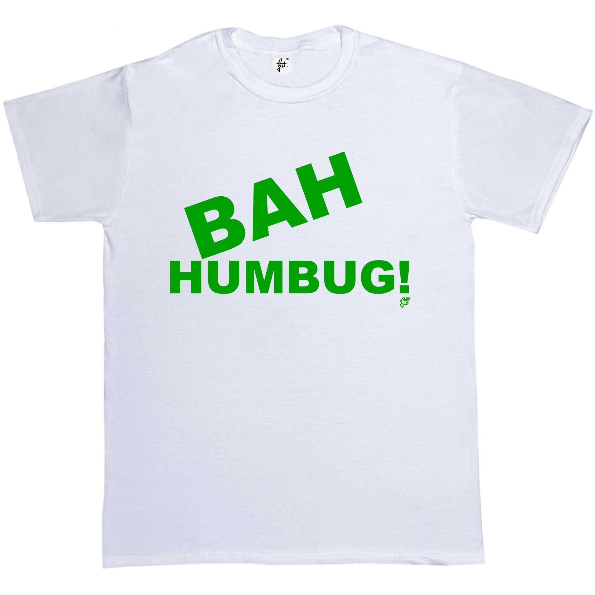 Fancy A Snuggle Men's White Bah Humbug! Scrooge Grinch Grumpy Anti-Christmas T-Shirt Small