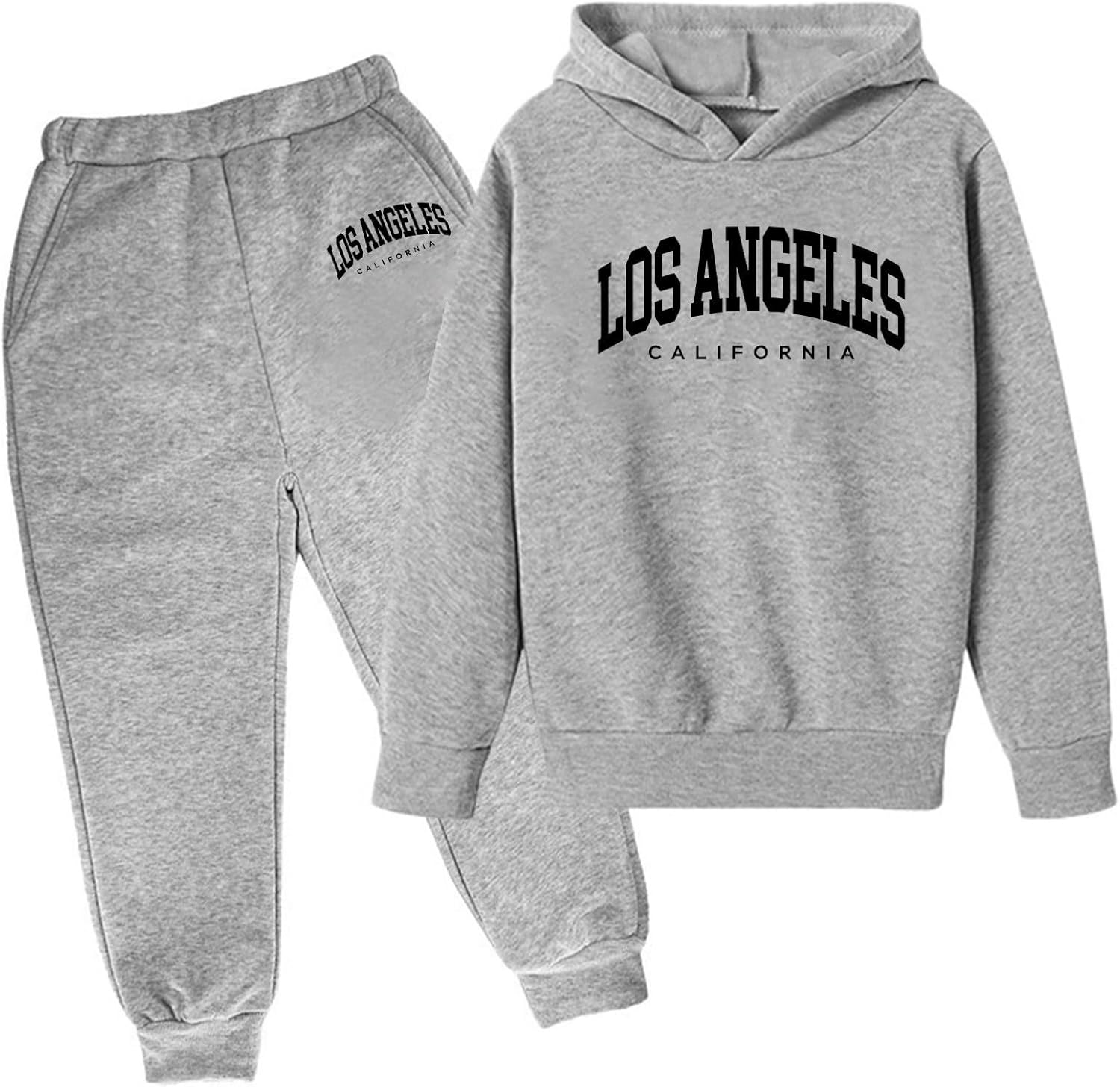 2 Piece Fall Sweatsuit Sets Hooded for Girls Los Angeles California Comfy Kids Sweatsuits Sets Tracksuit Sets Loose