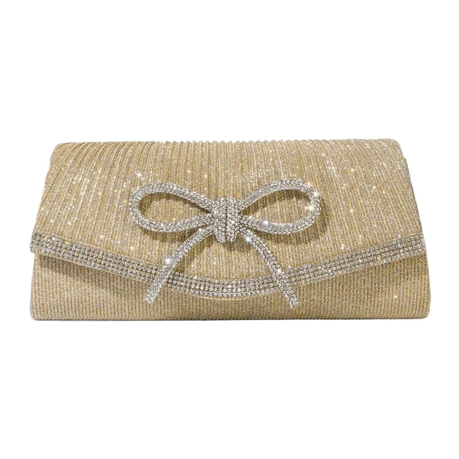 Borsa con Strass Bolso de noche for mujer, bolso con lazo, estilo hobo purpurina y diamantes imitación, correa ajustable for boda, fiesta, graduación