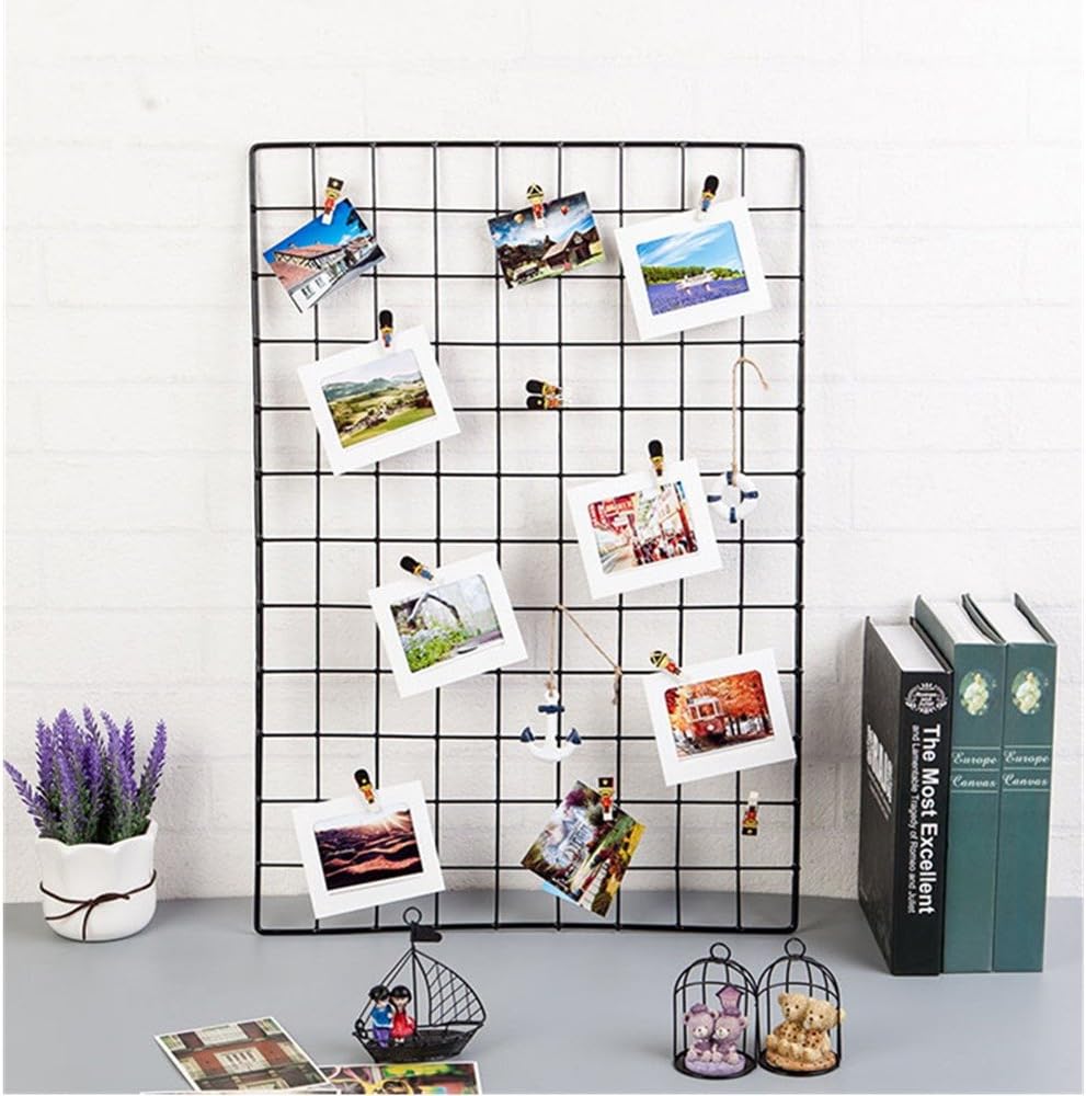 ShouYu DIY Grid Photo Wall,wall grille,Multifunction Wall Mounted Ins Mesh Display Panel,Wall Art Display Organizer,Memo Board (65 * 45cm,black)