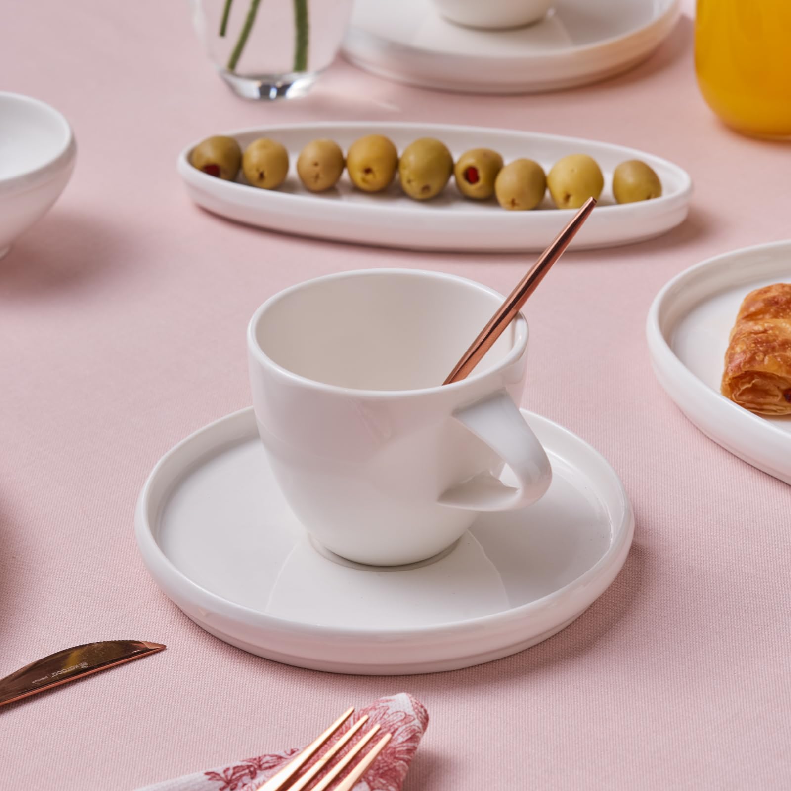 KARACA Stream Bone Sunset 34-teiliges Frühstücksset - Elegantes Bone China Geschirr mit warmen Sonnenuntergangstönen