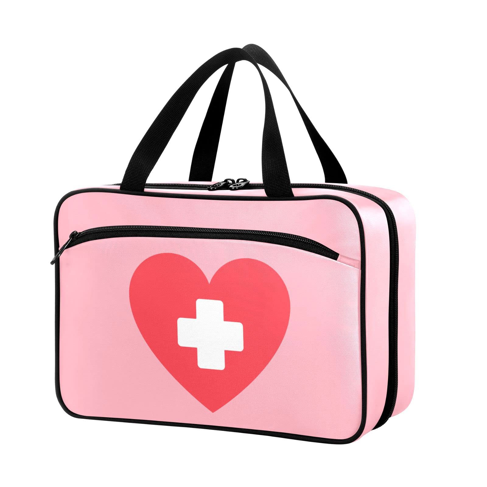 Naanle Pill Organizer Bag Travel Pill Bottle Medicine Organizer Home Storage Medication Bag for Vitamin Supplements, Heart White Cross Empty First Aid Bag for Car Camping, 1.0 Count