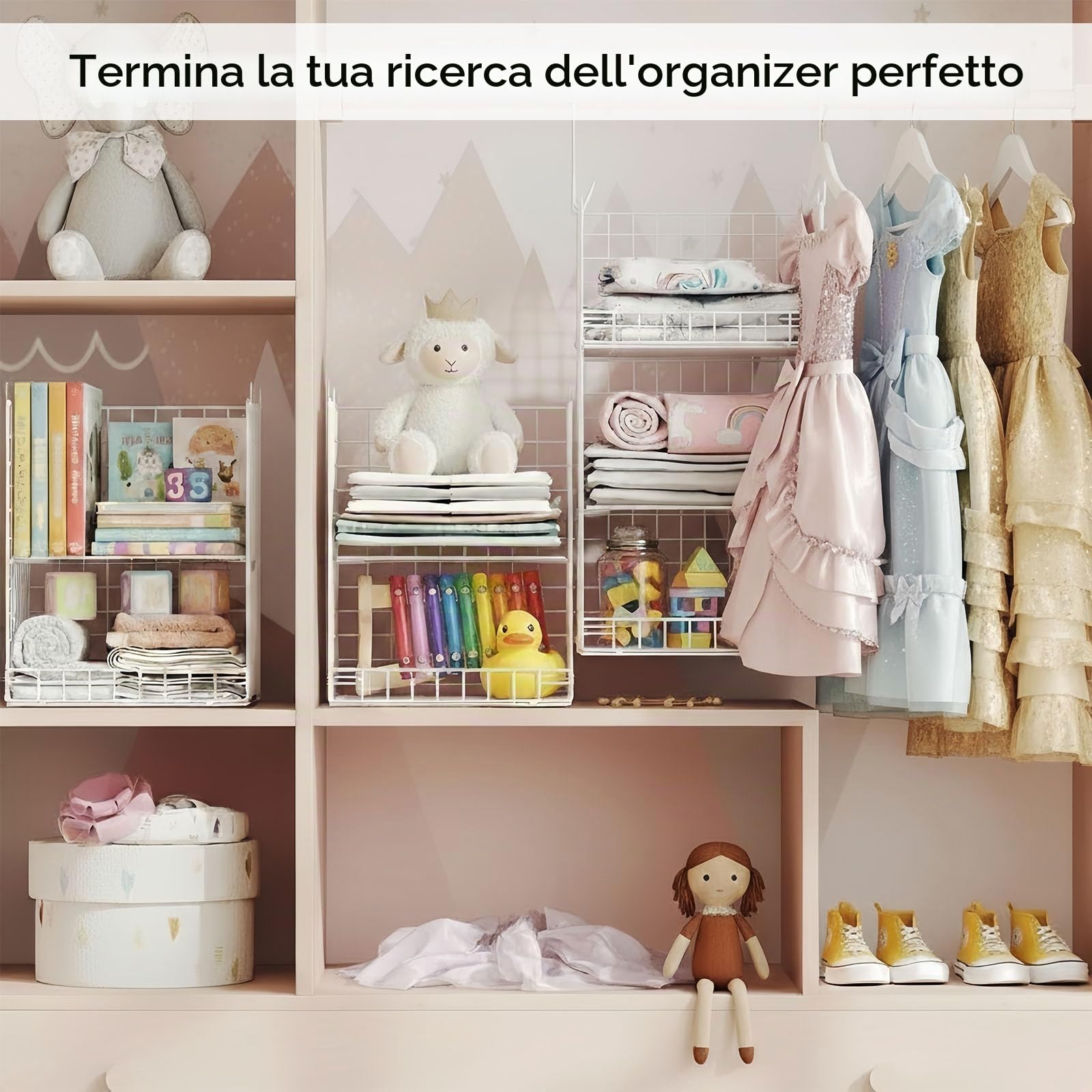 Organizer da appendere a 6 ripiani, in metallo robusto, facile da installare, per vestiti, maglioni, scarpe, borse, accessori (bianco)