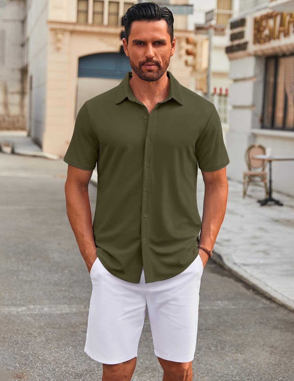 COOFANDY Men's Casual Button Down Short Sleeve Shirts Untucked Wrinkle Free Shirt Stretch Dress Shirts - Image 2