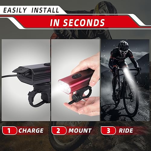 Miniatura 4 de Actualización Seelulu 6 LED 2000 lúmenes luces de bicicleta súper brillantes para montar por la noche, faros delanteros de bicicleta giratorios de