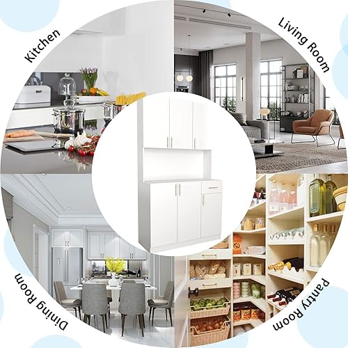 Miniatura 6 de 4 EVER WINNER Gabinete grande de cocina con soporte para microondas Gabinete de almacenamiento con estante para microondas despensa de cocina con