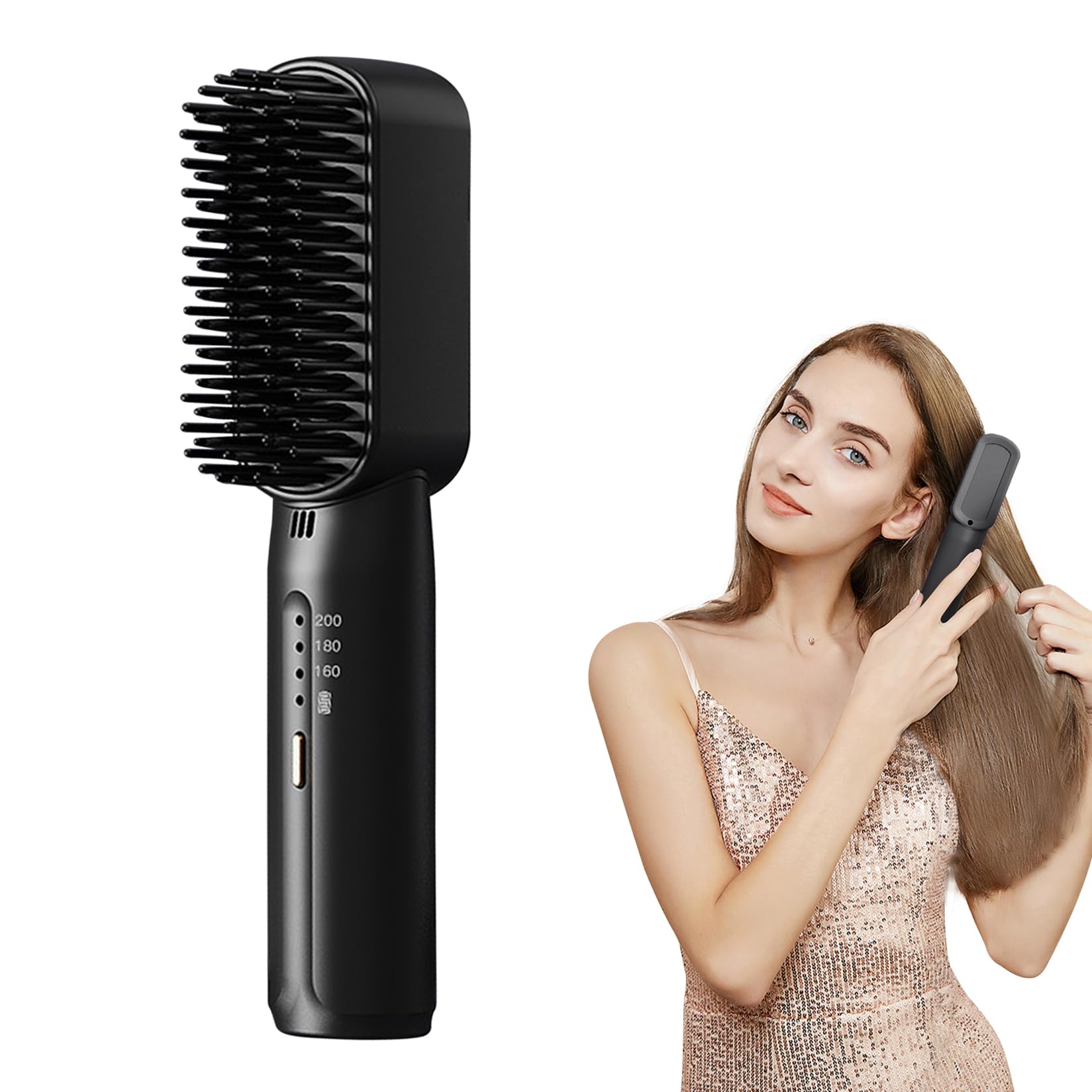 Mini Glätteisen für kurzes Haar, Glätteisen Locken, Glätten 2 in 1,Tragbarer Kabelloser Haarglätter für Die Reise, Elektrische Haarglätterbürste mit 3 Heizstufen für Männer Frauen (Schwarz & Lila)