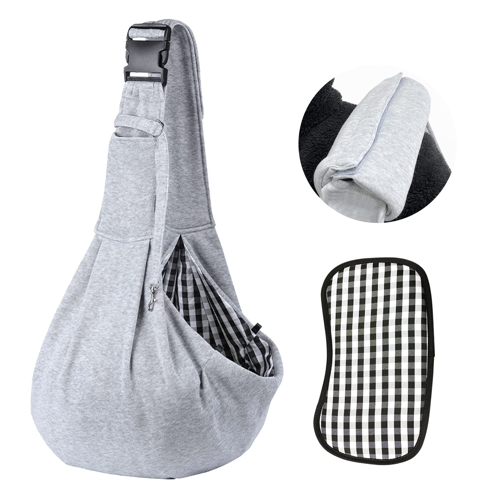 Kanemc Dog Sling Carrier for Small Dogs Cat Puppy Pets Up to 16.5lbs, Comfy Hard Bottom Support, Adjustable Padded Shoulder Strap, Hands-Free Dog Carrier Sling Bag for Outdoor Travel