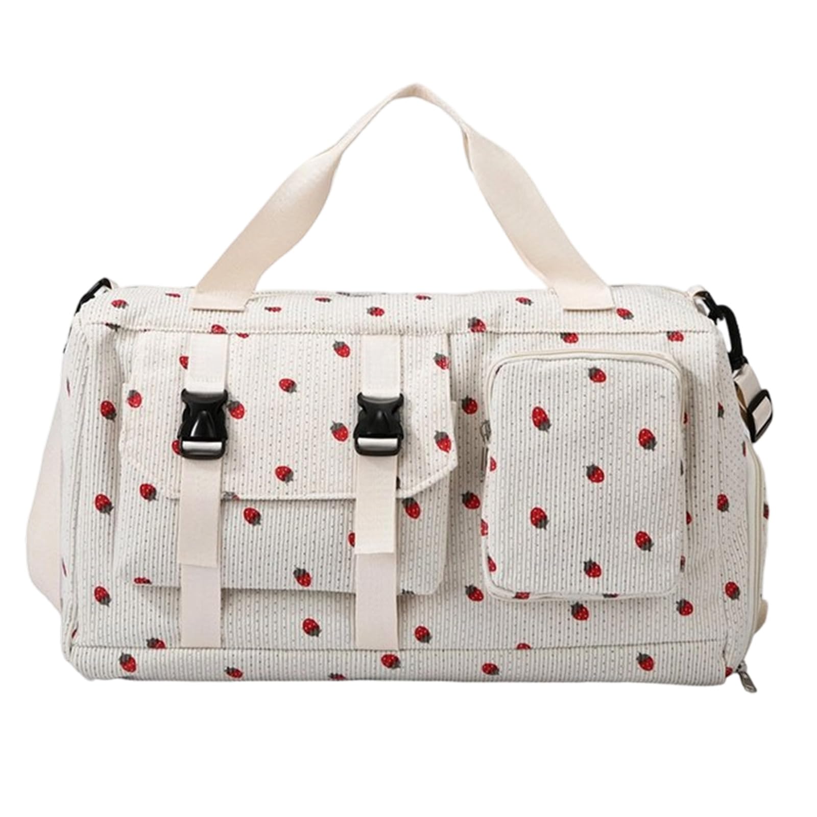 Zeiwohndc White Wet Dry Gym Travel Bag With Shoe Compartment, Strawberry Print Weekender For Organized Commute And Packing Needs Travel Bag Gym Weekender Shoe Compartment Wet Dry Pocket Strawberry Print Overnight